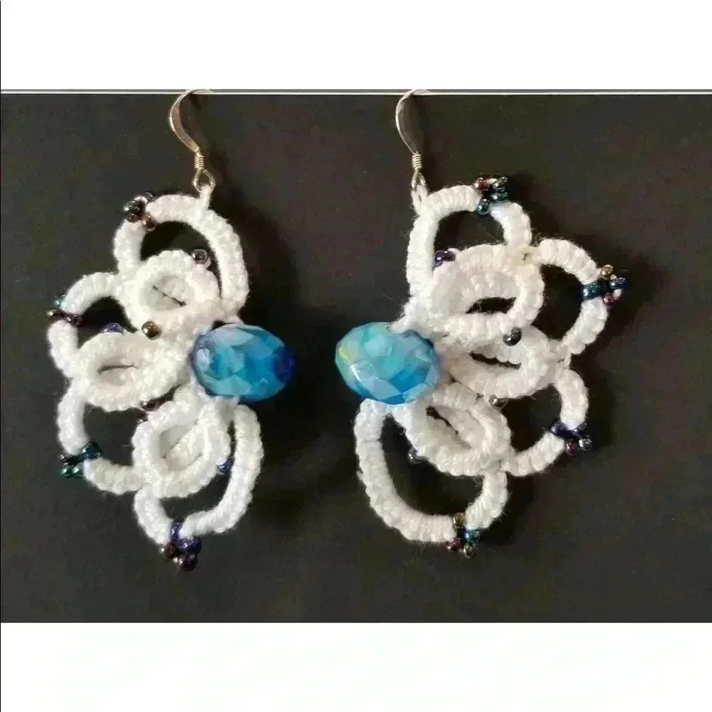 2/$30 White Tatting Beaded Lace Earrings